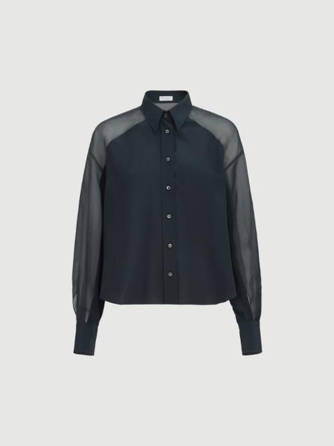 Brunello Cucinelli Silk crêpe de Chine paneled shirt with monili