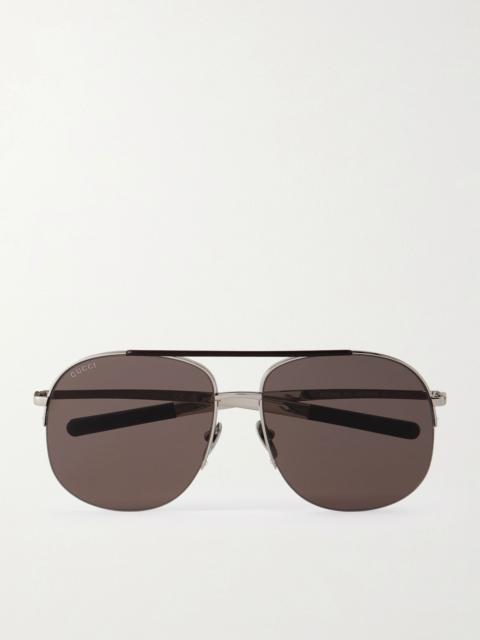 GUCCI Double-Bridge Aviator-Style Silver-Tone Sunglasses Silver