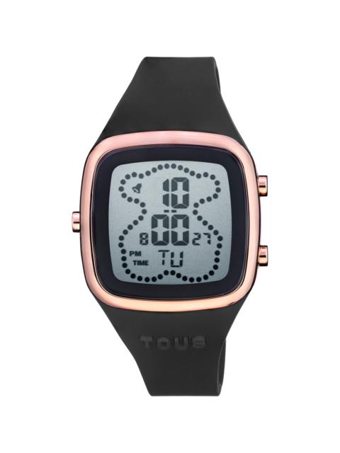 TOUS Digital Watch with black silicone strap and rose-colored IPRG steel case TOUS B-Time