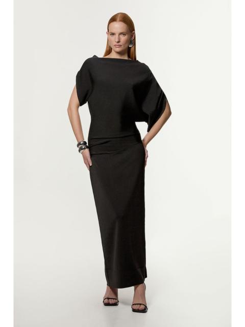KAREN MILLEN Slinky Viscose Knit Dropped Waist Asymmetric Maxi Dress