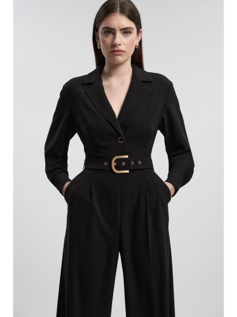 KAREN MILLEN Petite Tailored Crepe Belted Wide Leg Jumpsuit