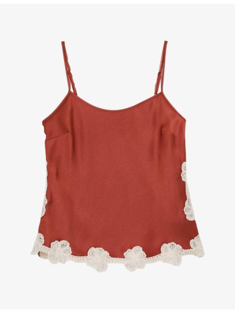 REISS Doa Floral-Lace Stretch-Satin Top