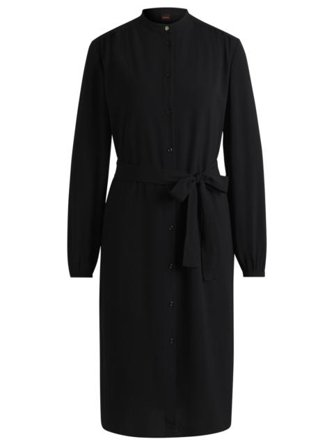 BOSS BELTED SHIRT DRESS IN CREPE GEORGETTE WITH STAND COLLAR