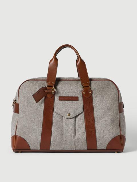 Brunello Cucinelli Virgin wool, alpaca and cashmere flannel street bag with grained calfskin inserts