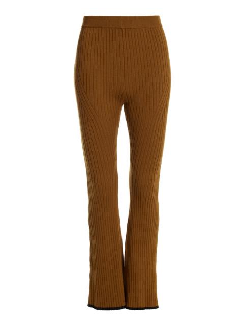 MATTHEW BRUCH Cotton-Blend Ribed-Knit Flared Pants brown