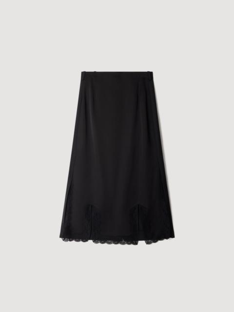 Sandro MIDI MIXED-MATERIAL LACE SKIRT