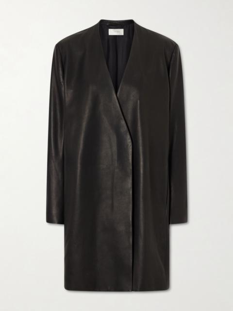 The Row Clarisa leather knee-length coat Black
