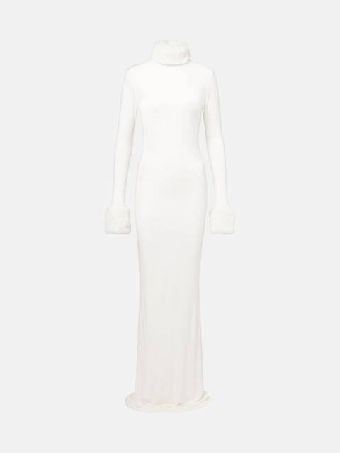 THE NEW ARRIVALS ILKYAZ OZEL Priscilla faux fur-trimmed satin gown