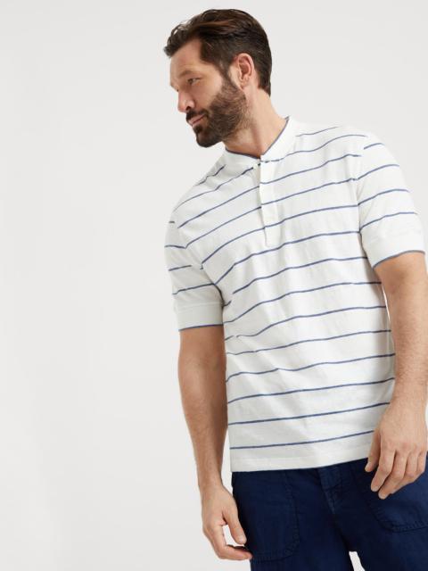 Brunello Cucinelli Linen and cotton striped jersey Henley collar T-shirt