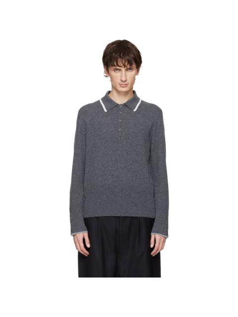 Thom Browne Gray 'Browne 65' Jersey Cashmere Long Sleeve Polo