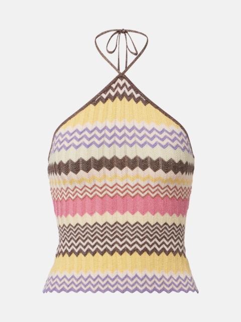FAITHFULL Ria chevron halterneck lamé top