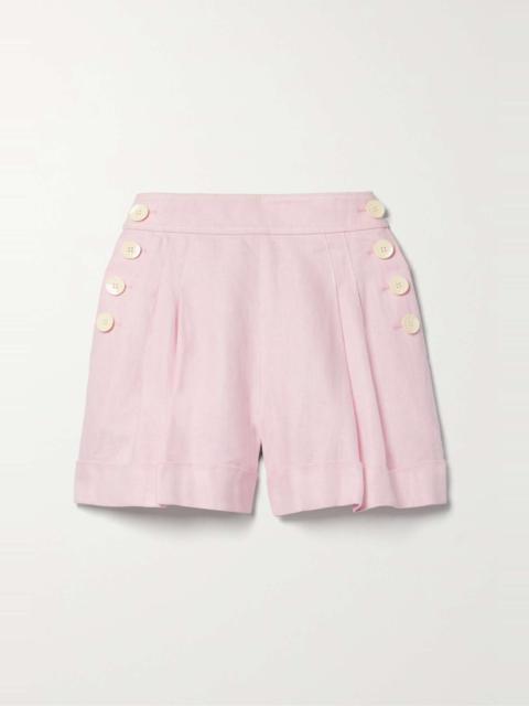 Zimmermann High Tide button-embellished pleated linen shorts