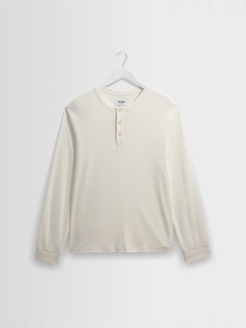Wax London Caleb - Ecru Brushed Organic Cotton Henley Long-Sleeve T-Shirt