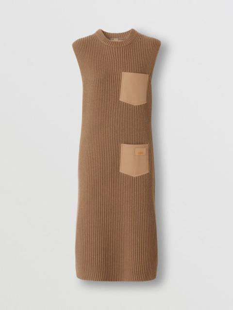 Burberry Logo Appliqué Rib Knit Cashmere Cotton Dress