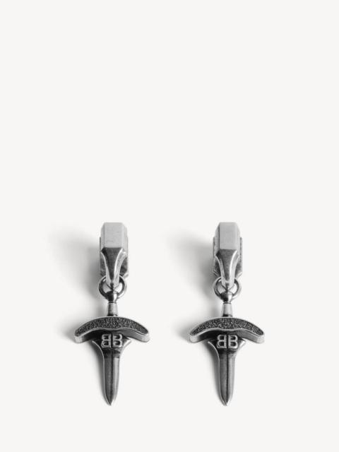 BALENCIAGA Men's Goth Drop Earrings in Antique Silver