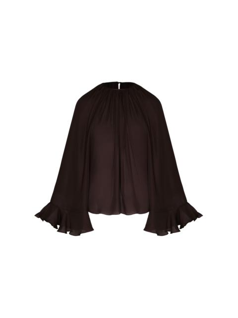Johanna Ortiz La Bohemia Gathered Silk Blouson Top brown