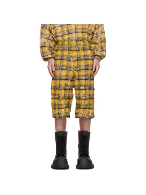 Yellow Crinkled Check Shorts