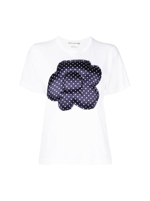 flower-appliqué crew-neck T-shirt