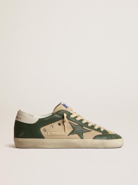 Golden Goose Super-Star LTD in cream mesh and green nappa with nappa star