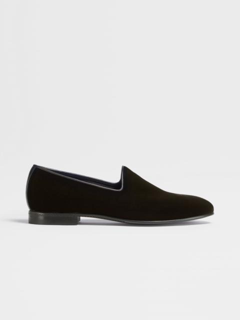 ZEGNA BLACK VELVET PALERMO SLIP ON LOAFERS