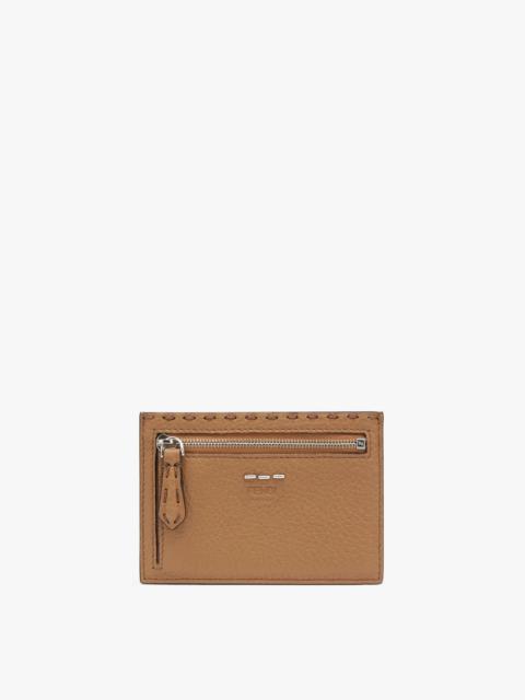 FENDI Large card holder with front zipper pocket. With five slots on the reverse side. Made of beige Cuoio