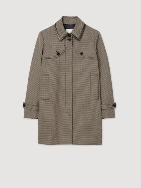 Sandro HOUNDSTOOTH TRENCH, LEATHER COLLAR