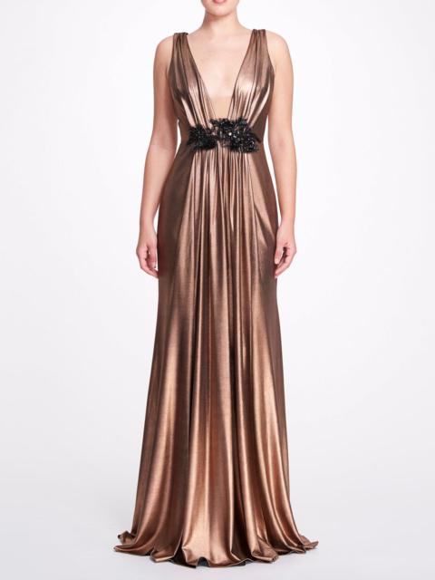 Marchesa METALLIC V-NECK GOWN