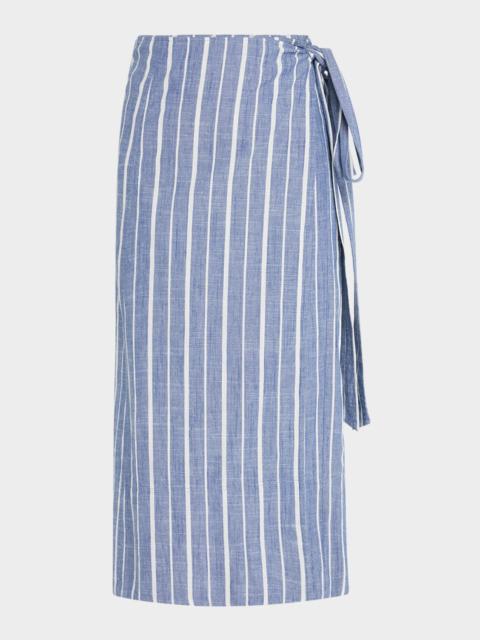 APIECE APART De Vera Striped Cotton Chambray Wrap Skirt