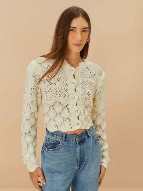 FARM RIO Off-White Mixed Lace Stitch Cardigan