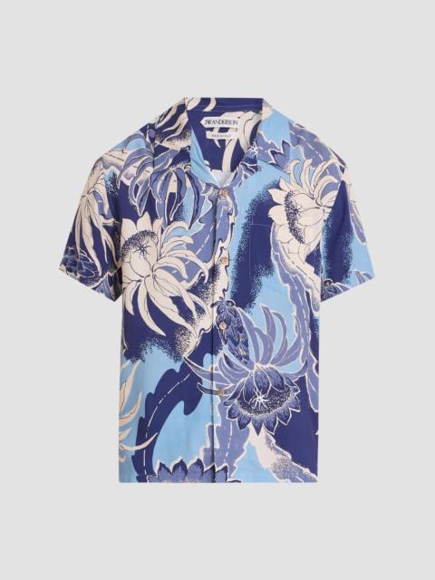 JW Anderson Men's Floral Camp Collar Shirt - Sapphire