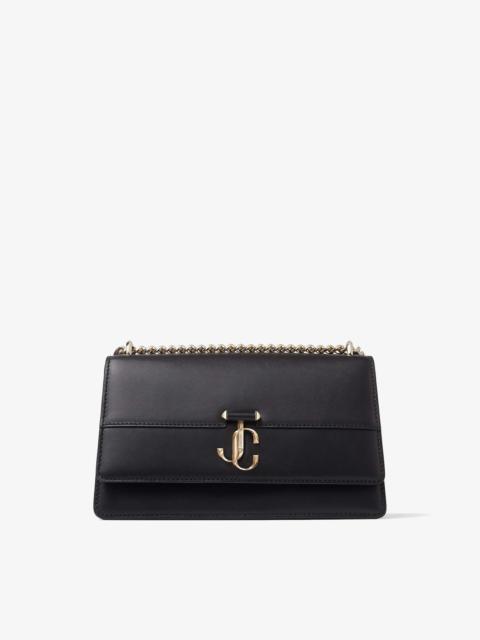 JIMMY CHOO Varenne Shoulder
Black Fine Shiny Calf Leather Shoulder Bag with Light Gold JC Bar