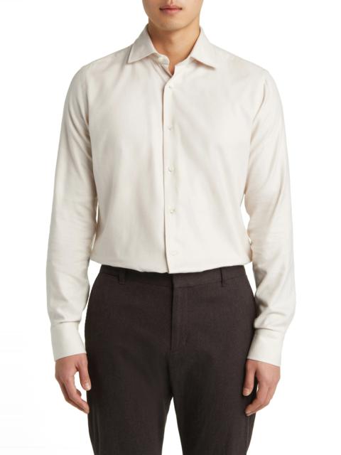Canali Regular Fit Solid Herringbone Dress Shirt