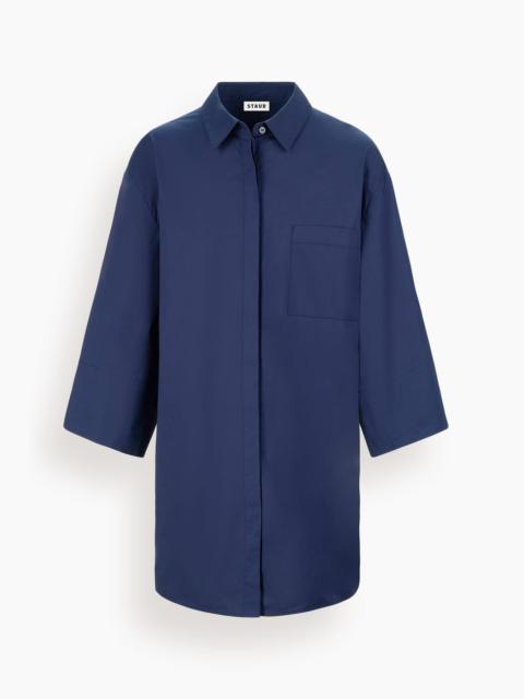 millie dress navy organza STAUD Millie Organza Shirt Dress