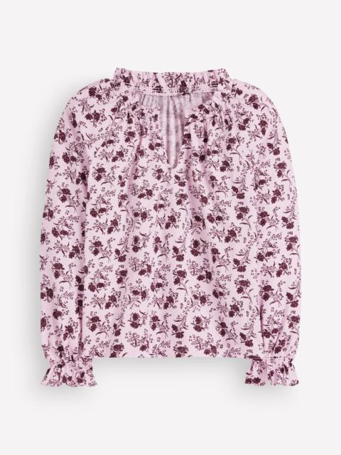 BODEN Pia Ruffle Detail Top-Light Lilac, Enchanted Springs