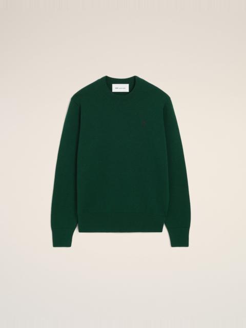 AMI Paris GREEN CREWNECK WOOL SWEATER WITH AMI DE COEUR