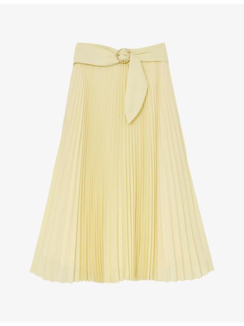 REISS Amelie Belted-Waist Pleated Woven Midi Skirt