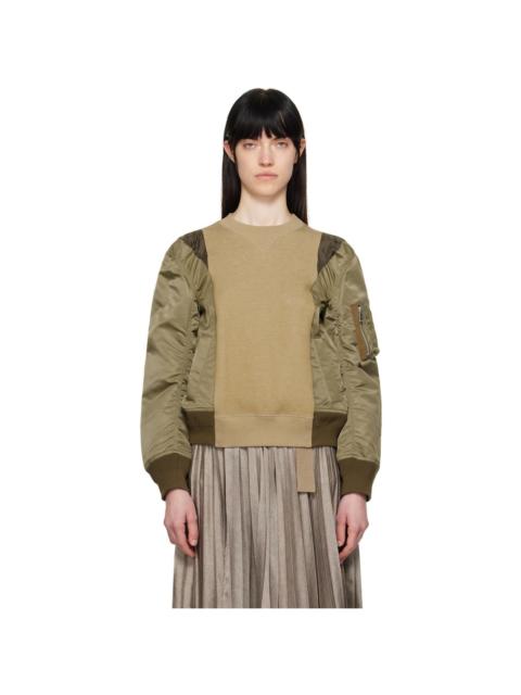 sacai Khaki Sponge Sweat & Nylon Twill Sweatshirt