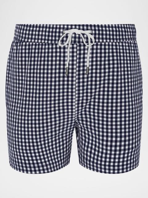 onia Men's Charles 5" Inseam Quick-Dry Check Swim Trunks