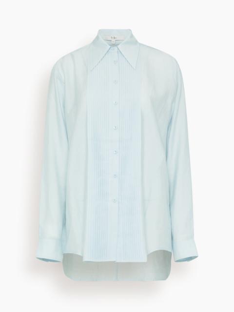 Tibi Silk Voile Easy Pintucked Shirt in Ice Blue