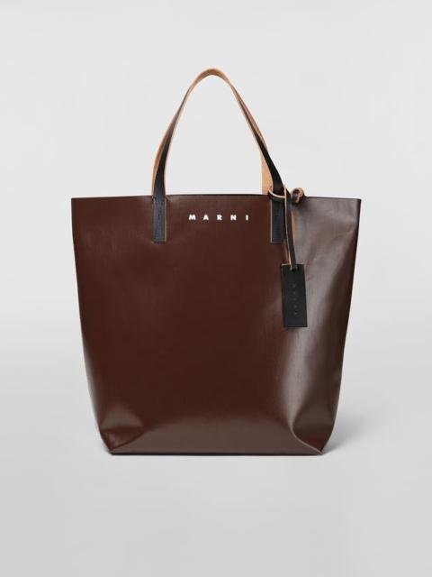 Marni TRIBECA SHOPPING BAG IN BROWN AND BLACK PVC