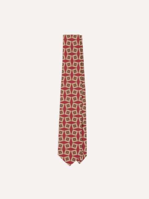 Drake's Red Jumbled Medallion Print Silk Self Tipped Tie