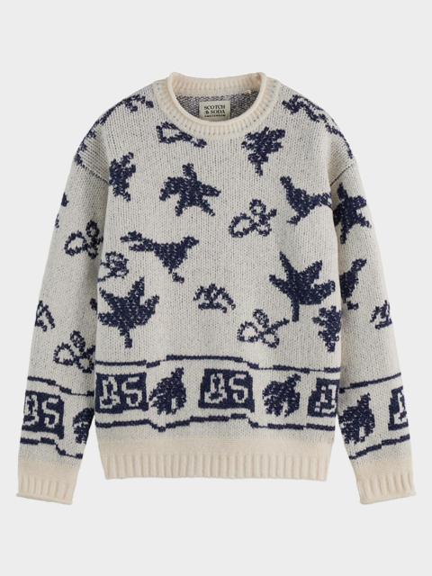 SCOTCH & SODA Men's Bird Jacquard Dropped Shoulder Crewneck Sweater
