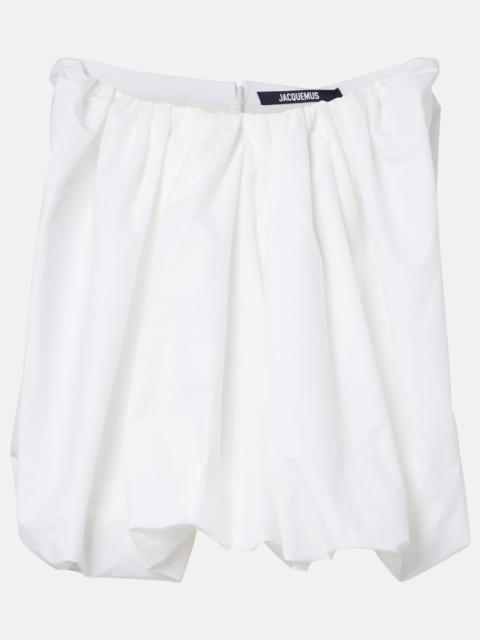 JACQUEMUS Lavande gathered off-shoulder cotton-blend top