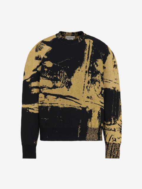 Alexander McQueen Men's Fold Jacquard Jumper in Black/ Gold