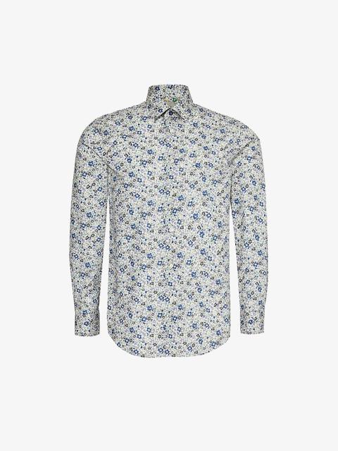 Floral-print slim-fit cotton shirt