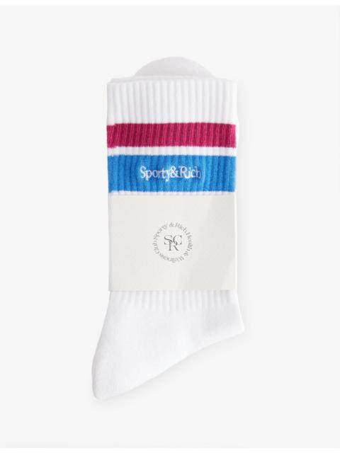Sporty & Rich Serif Logo Striped Stretch-Cotton Blend Socks