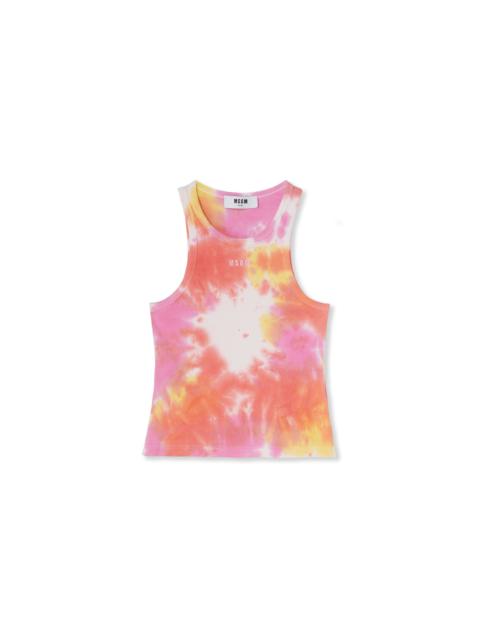 Ribbed jersey tank top with tie-dye treatment