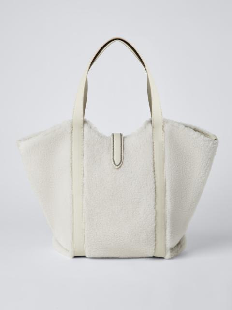 Virgin wool and cashmere fleecy shopper bag with monili