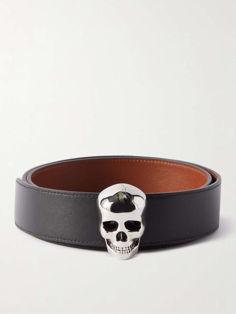 Skull-Embellished Reversible Leather Belt