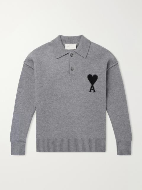AMI Paris Logo-Intarsia Wool Polo Sweater